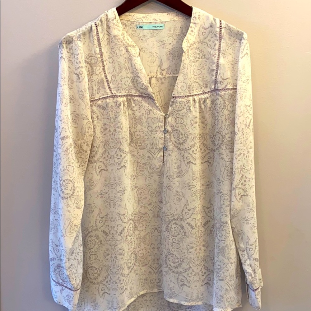White Blouse w/ Gray Scrolling Accents